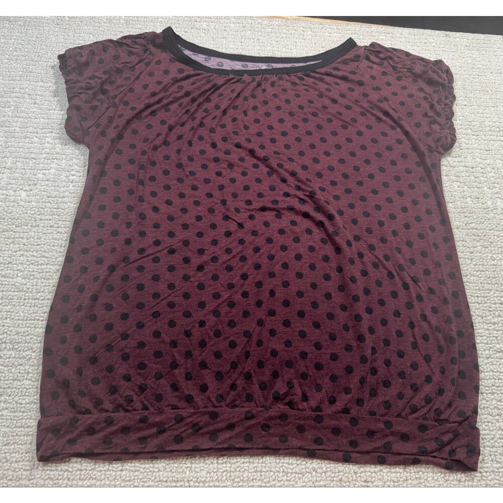 Ann Taylor LOFT Women’s XL Tee Burgundy Polka Dots Viscose/Lyocell Blend Summer